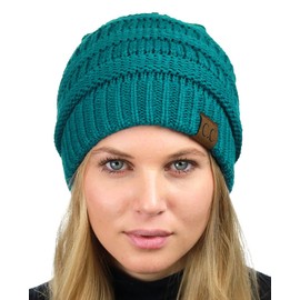 C.C Unisex Chunky Soft Stretch Cable Punto Cálido Fuzzy Forrado Skully Beanie