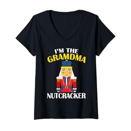 Womens Grandma Nutcracker Costume Matching Family PJs Christmas V-Neck T-Shirt
