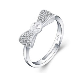LGSY CZ Bow Design Adjustable Rings Fitting for Women Sterling Silver
