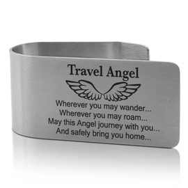 XQLZY Travel Angel Wherever You May Wander Engraved Stainless Steel Car Visor Clip, Funny Angel Safe Travels Driving Gifts for Family Friend Driver Women Men, New Driver Gifts