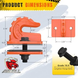 AMBULL Upgrade 2 Pack 3/8" Tractor Bucket Grab Hook Grade 70 Forged Steel Bolt On Grab Hook Tow Hook Mount with Backer Plate,Work Well for Tractor Bucket, RV, UTV,Truck, Max 15,000 lbs, Orange