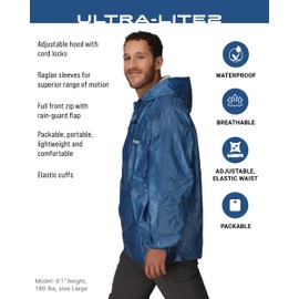FROGG TOGGS Men's Ultra-lite2 Waterproof Breathable Rain Jacket, Blue, X-Large
