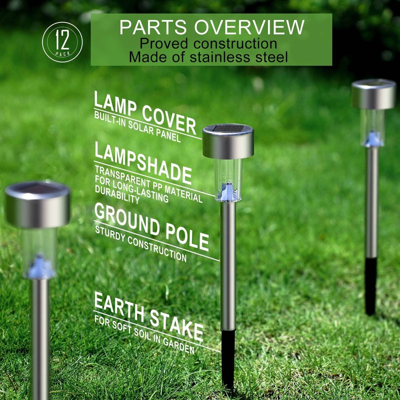 Solar Lights Outdoor Waterproof, Stainless Steel LED Landscape Lighting, Solar