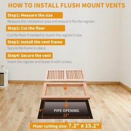 SANYCASA White Oak Floor Register 4x12 Inch (Duct Opening) with Metal Damper Wooden Flush Mount Floor Vent 3/4 Inch Thickness Unfinished