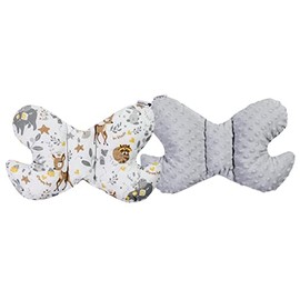 Medi Partners Head Cushion Children's Neck Support 100% Cotton / Minky Baby Neck Pillow for Car Pushchair Car Travel Sleep Neck Pillow Snooze Roll (Deer with Grey Minky)