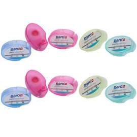 Paro Travel Floss - 10 Pack of Multi-Colored Dispensers with 5m of Waxed and Mint-Flavored Waxed Floss, Perfect for On-The-Go Dental Hygiene and Cleaning Narrow Interdental Spaces, Fit in Your Pocket