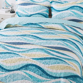 NEWLAKE Quilt Bedspread Sets - West Coastal Pattern Reversible Coverlet Set, Queen Size