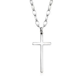 Ross-Simons Italian Sterling Silver Cross and Mirror-Link Chain Necklace. 18 inches
