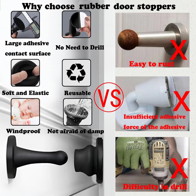 4 Pack Rubber Door Stopper Self Adhesive,No Magnetic Door Stop,Wall