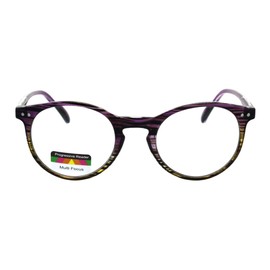 Multi Focus Progressive Reading Glasses 3 Powers in 1 Round Purple Yellow +1.75