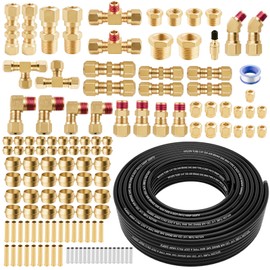 129 PCS Brass DOT Air Line Fittings with 50FT 1/4" DOT Air Line Kit Quick Connect 1/4" 1/8" 3/8" 1/2" NPT Thread Fittings with Pneumatic Tubing Set for Semi Truck Trailer or Industrial Air System