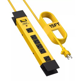 CRST 6-7 Outlet Power Strip with 9FT-15FT. 14WG Long Power Cord, Fire/Dust Resistant - 15FT