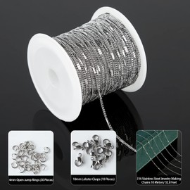 UMAOKANG 33 Feet Silver 316 Stainless Steel Chain for Jewelry Making, Twisted Curb Link Chain Bulk with Jump Rings Lobster Clasps for Necklace Bracelet Making DIY Accessories