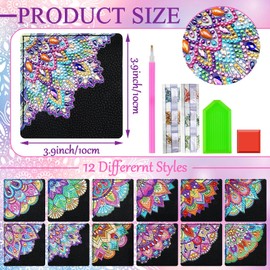 Ireer 12 Pcs Diamond Painting Corner Bookmark Kits Mandala Flower Butterfly 5D DIY Page Book Marks Diamond Art Crafts Bookmarks for Adults Kids Women Girl Graduation Birthday Supplies (Mandala Flower)