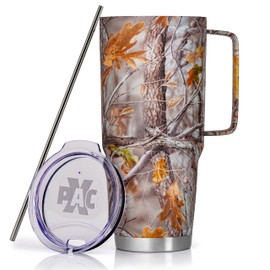 XPAC 44 Ounce Double Vacuum Wall Stainless Steel Camo Tumbler with Lid, Stainless Steel With Handle and Metal Straw, Fits in a 3.5" Wide Car Beverage Holder