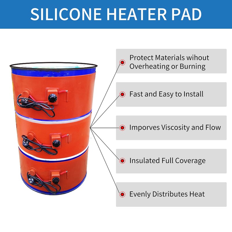 Drum Pail Heater Pad 55-Gallon - Nopwer Silicone Barrel Heat