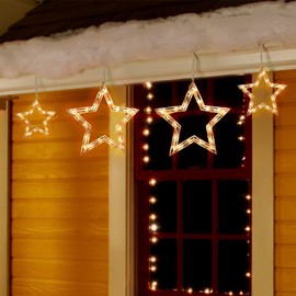 Christmas Star Icicle String Lights with 6 Drops - 9ft Star Window Lights with 100 Mini Bulbs, Plug-in Connectable Curtain Hanging Lights for Christmas Home Indoor Outdoor Party Holiday Decor