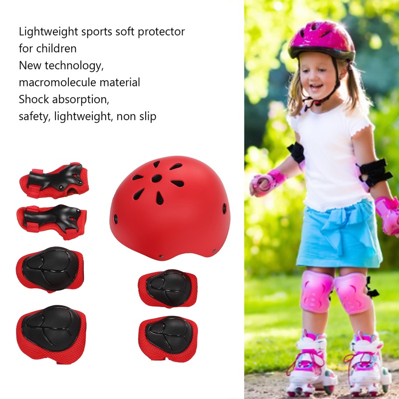 7pcs/set Children Safety Helmet Knee Elbow Pad Sets Breathable Riding