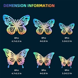 Laser Butterfly Wall Decor, 48Pcs 2 Styles 3 Sizes Butterflies for Birthday Cake Cupcake Toppers, 3D Paper Iridescent Sticker Graduation Grad Cap Decorations Baby Shower Girl Room Nursery Decals | Tixiquns