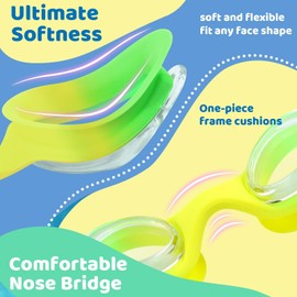 Kids Swim Goggles with Bungee Strap - No Leaking Anti Fog Toddler Goggles with Quick Adjust Ages 3-14 for Boys Girls (Green2)