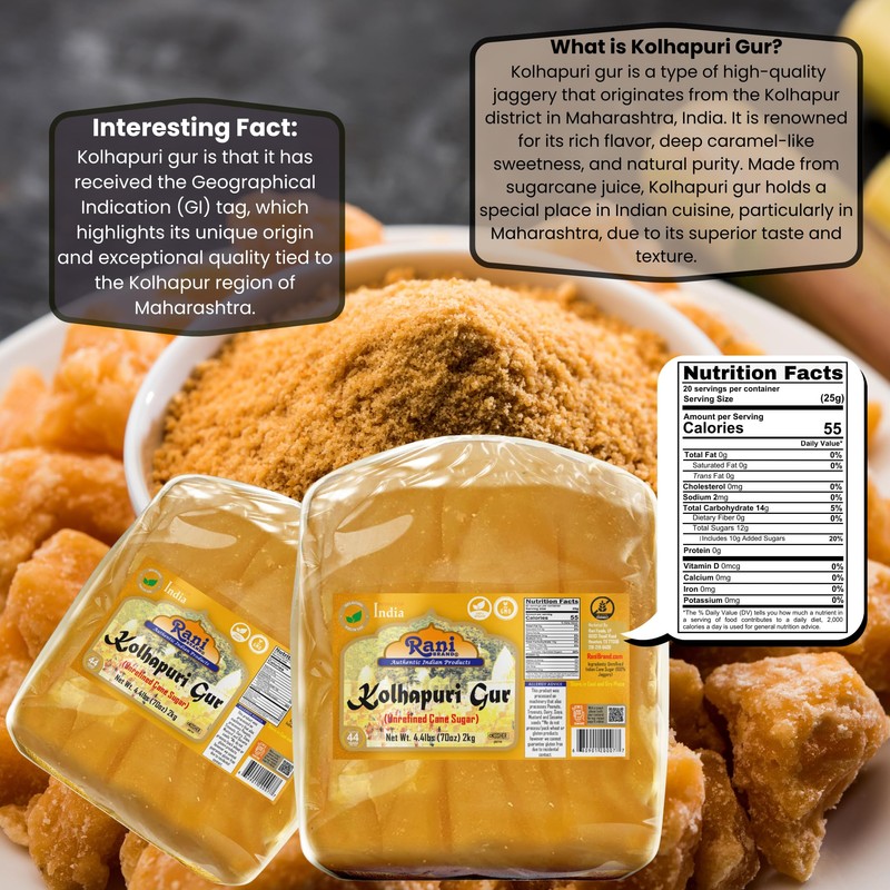 Rani Kolhapuri Gur (Jaggery) 70oz (4.4lbs) 2kg ~ Unrefined Cane