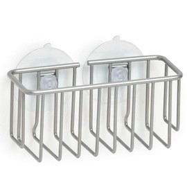 ZELLER PRESENT SCHÖNER LEBEN. PRAKTISCH WOHNEN. 14691 Sponge Holder with Suction Cups, Metal, Approx. 13 x 5.5 x 6.3 cm, Silver