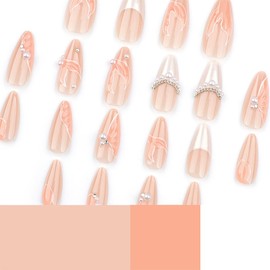 Stiletto Press on Nails French Tip Fake Nails with Rhinestones Design Glitter Acrylic Nails Simple Style Long Ballerina Nail Full Cover Artificial False Nail for Women Girls Wedding Party Daily Nail