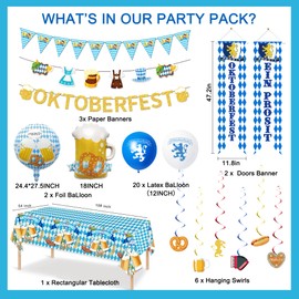 Crenics Oktoberfest Decorations - Oktoberfest Porch Sign, Banner, Tablecloth, Hanging Swirls and Balloons for Bavarian October Festival Party Supplies