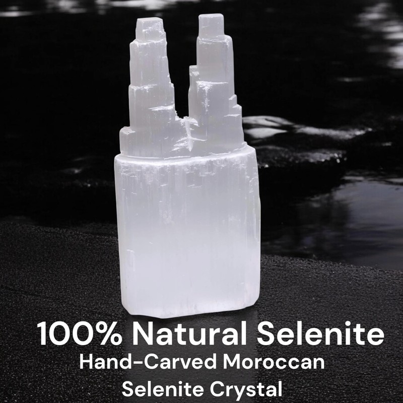 4All Selenite Crystal Twin Tower Pillars Handmade Spritual Energy Healing