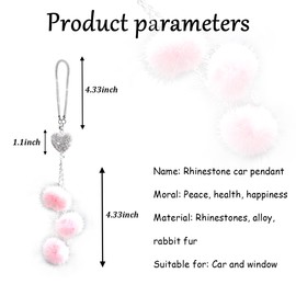 povtii Bling Car Hanging Ornament, Cute Love Heart and Plush Ball Pendant for Auto Rear View Mirror, Lucky Diamond Rearview Mirror Charm for Women Girls, Car Accessories (Pink, Heart)