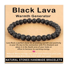 AD Beads Handmade Gemstone Stretch Elastic Bracelet Crystal Healing Reiki Nature's Beauty and Spiritual Essence Unisex (6mm, Black Lava (Warmth Generator))