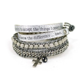 4031302 Serenity Prayer Leather Wrap Bracelet Woven Beads AA One Day At A Time NA