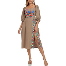 YZXDORWJ Women's Mexican Dress Boho Embroidered Summer Casual Off Shoulder Short Vacation Dress (M, 375GR)