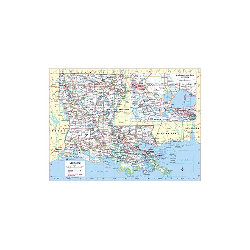 Cool Owl Maps Lousiana State Wall Map Poster Large Print