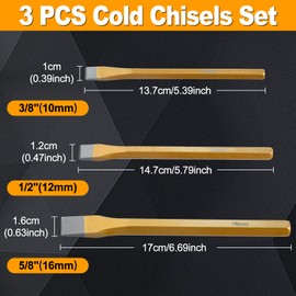SPEEDWOX 3-Piece Heavy Duty Cold Chisels Set 3/8-Inch 1/2-Inch 5/8-Inch Metal Chisel Set Cold Steel Rock Chisel Comes in a Roll-up Storage Pouch for Cutting Rivets Rods and Bolts Removing Slag
