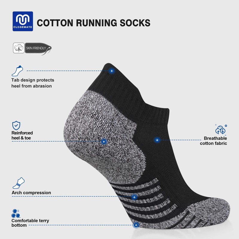 Closemate Mens Sport Ankle Socks 6 Pairs Low Cut Cotton