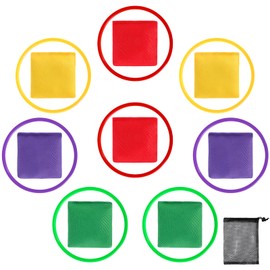 17 Pieces Colourful Throw Bean Bag Toy, Bean Bag Throw Rings Carnival Game, Bean Bags and Plastic Rings, Multicoloured Bean Bag Throwing Game, Bean Bag for Outdoor Children Adults