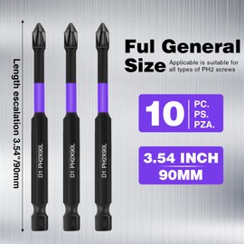 10-Pack 2 Phillips Bits #2 Impact Magnetic, Professional Long Phillips Head Drill & Screwdriver Bit (3.54 Inch), S2 Alloy Steel, CNC Anti-Slip, 1/4" Hex Shank, Ph2 for Impact Driver