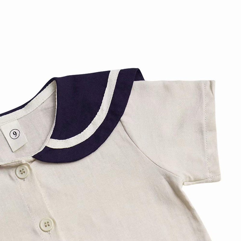 [POBIDOBY] ベビー服 子供服 セーラー服 Tシャツ＋ハーフパンツ 2点セット リネン 半袖前開き かわいい トップス