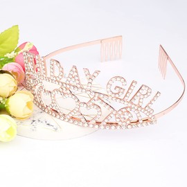 AOPRIE Birthday Girl Tiara for Women Gold Birthday Girl Headband Happy Birthday Tiara and Crown for Women Rhinestone Crystal Decor …