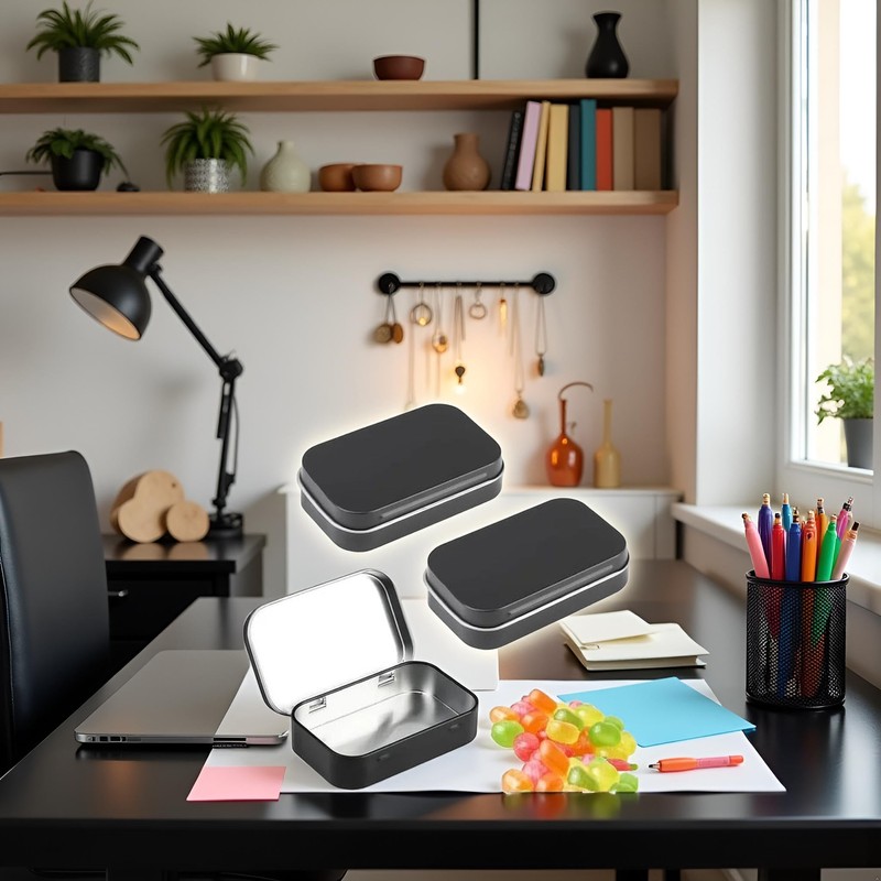 Sluswallow 3Pcs Black Rectangular Small Tins with Lids Tin Boxes