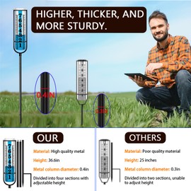 Rain Gauge Outdoor, Upgraded Accurate Rain Gauges Outdoors Best Rated, Freeze Proof Thickened Transparent Plastic Rain Measure Gauge for Yard, Adjustable Height Large Rain Measuring Tool for Garden