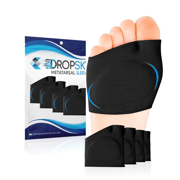 Metatarsal Sleeves Inserts with Gel Pads - 4 Pieces - Immediate Bottom Ball of Foot Support Pain Relief - Soft Padding - Aid Metatarsalgia, Mortons Neuroma, Sesamoiditis, Insole Men, Women (Black)