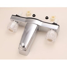 Mobile Home RV Tub Shower Center-Set Faucet, 8 inch Installation, 2-Handle, Plastic Non-Metalic in Chrome Finish with Clear Acrylic Handlest for all Recreational Vehicles, Travel Trailer - By PlumbUSA