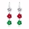 Christmas Bows Flower Dangle Hook Earrings Red Green White Colors