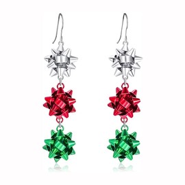 Christmas Bows Flower Dangle Hook Earrings Red Green White Colors Threader Tassel Chandelier Earrings Drop Hoops Studs Xmas Jewelry Gifts for Women Girls BFF