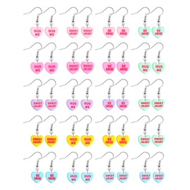 20 Pairs Valentine Day Heart Charms Earrings Candy Love Be Mine Earrings Cute Colorful Resin Heart Earrings Dangle Valentine's Gift Jewelry for Women, 6 Colors