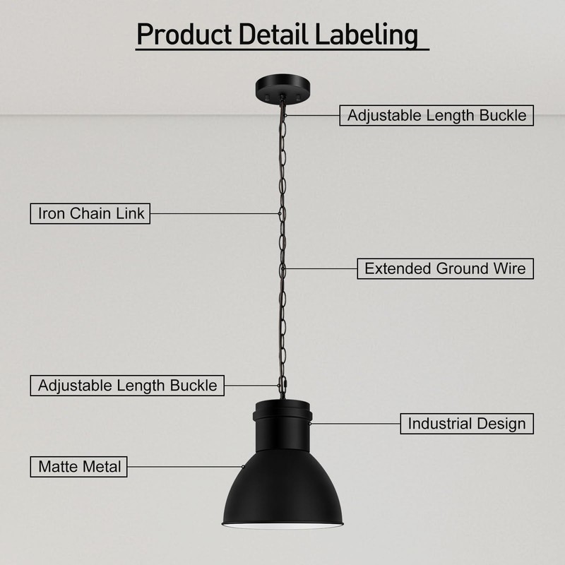 BoostArea Black Pendant Lights Kitchen Island, 10.6" Large Metal Shade