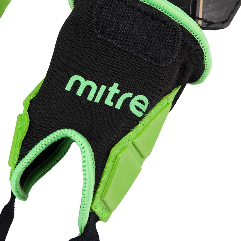 Mitre Delta Ankle Protect Football Shin Pads, Black (Black/Green/Yellow), Small