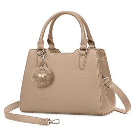 IGOLUMON Top-Handle Handbag PU Leather Purses for Women Crossbody Shoulder Bag Designer Handbags Waterproof Tote Purse for Womens Ladies Anti Theft Fashion Satchel Bags with Pompom Khaki